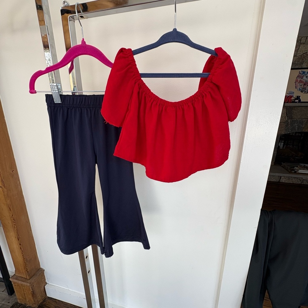 Kids 3T Navy Blue Bell Pants and Red Top - preloved
